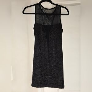 Black Mesh V Neck Mini Dress With Sparkles